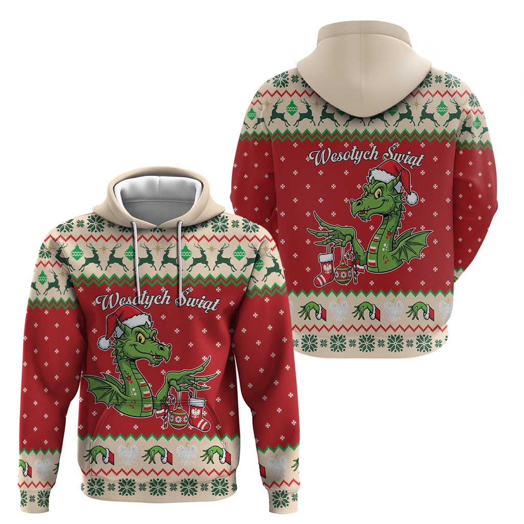 Poland Dinosaur Christmas Hoodie Polish Smok Wawelski Wesołych Swiat - Wonder Print Shop