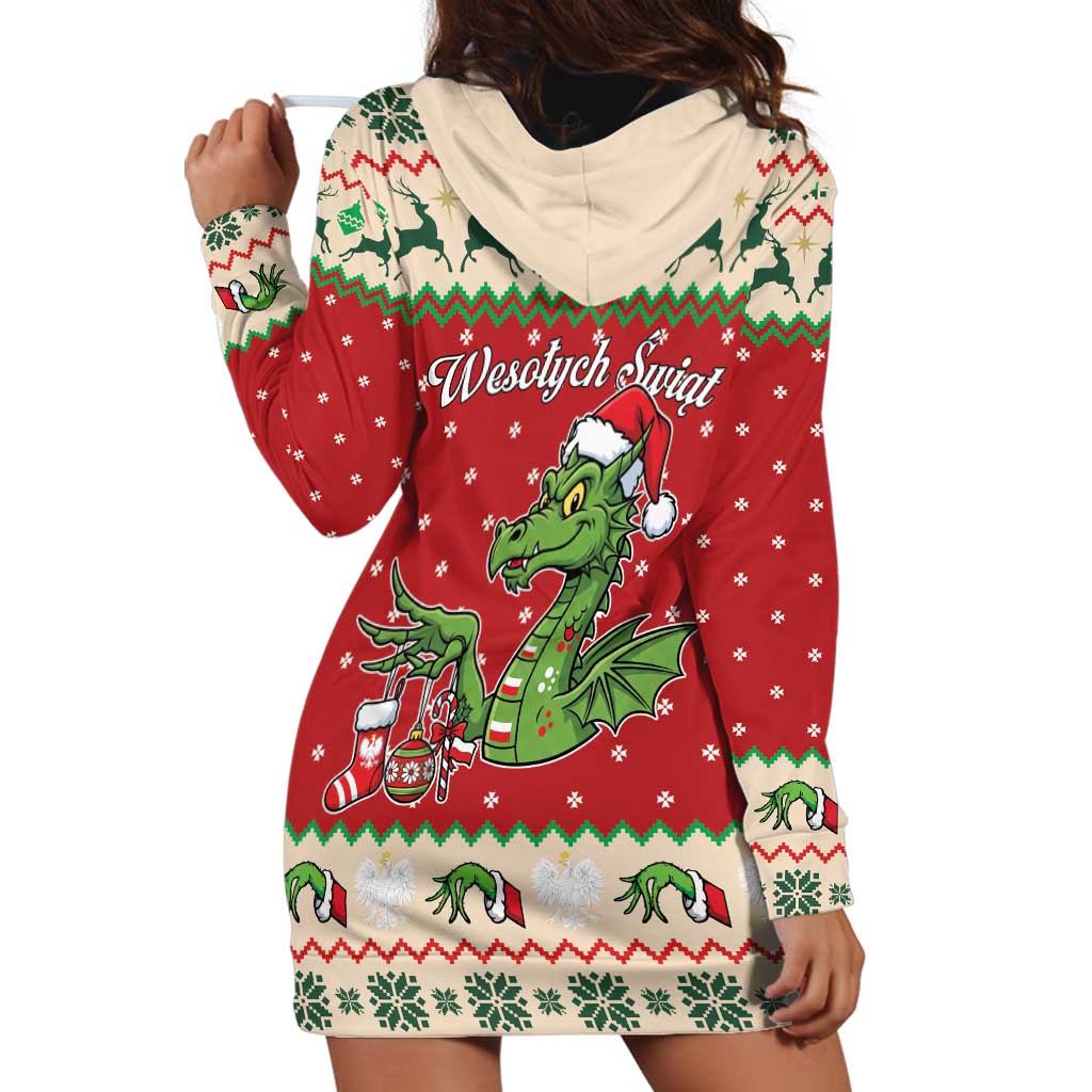 Poland Dinosaur Christmas Hoodie Dress Polish Smok Wawelski Wesołych Swiat - Wonder Print Shop