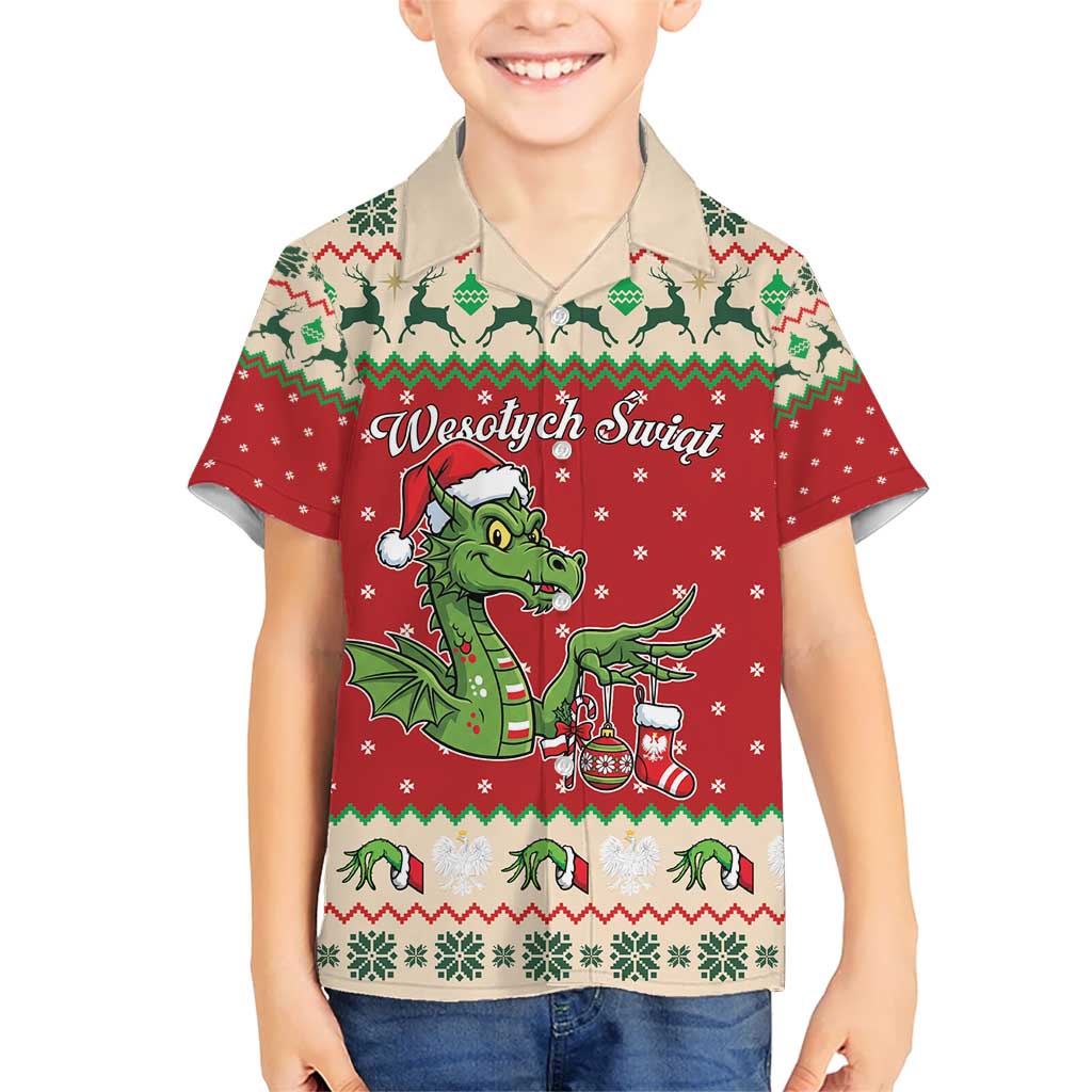 Poland Dinosaur Christmas Kid Hawaiian Shirt Polish Smok Wawelski Wesołych Swiat - Wonder Print Shop