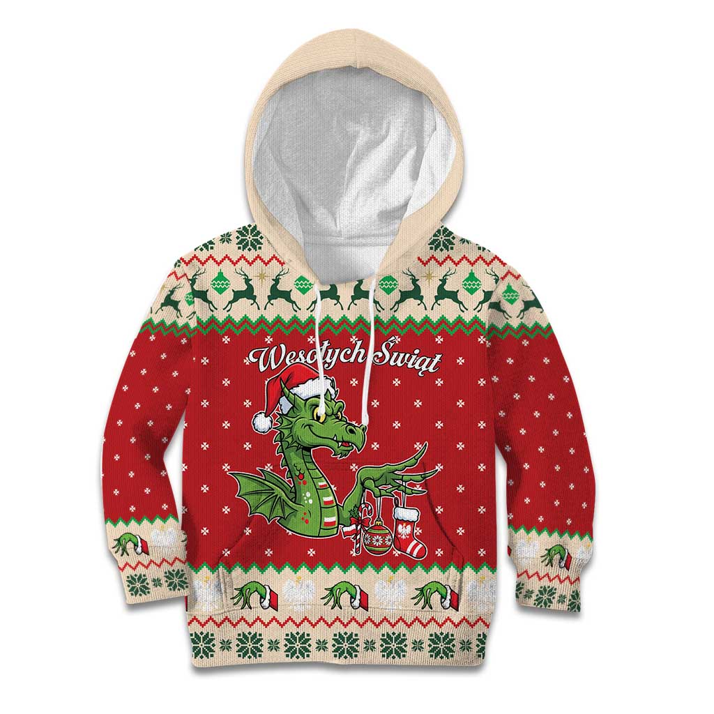 Poland Dinosaur Christmas Kid Hoodie Polish Smok Wawelski Wesołych Swiat - Wonder Print Shop