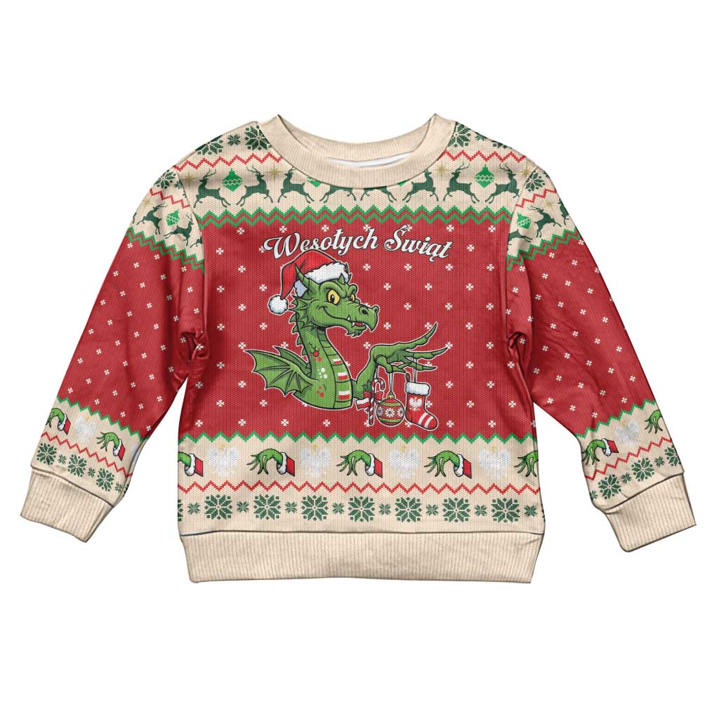 Poland Dinosaur Christmas Kid Ugly Christmas Sweater Polish Smok Wawelski Wesołych Swiat - Wonder Print Shop