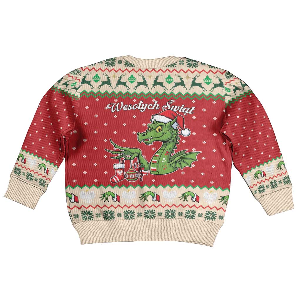Poland Dinosaur Christmas Kid Ugly Christmas Sweater Polish Smok Wawelski Wesołych Swiat - Wonder Print Shop