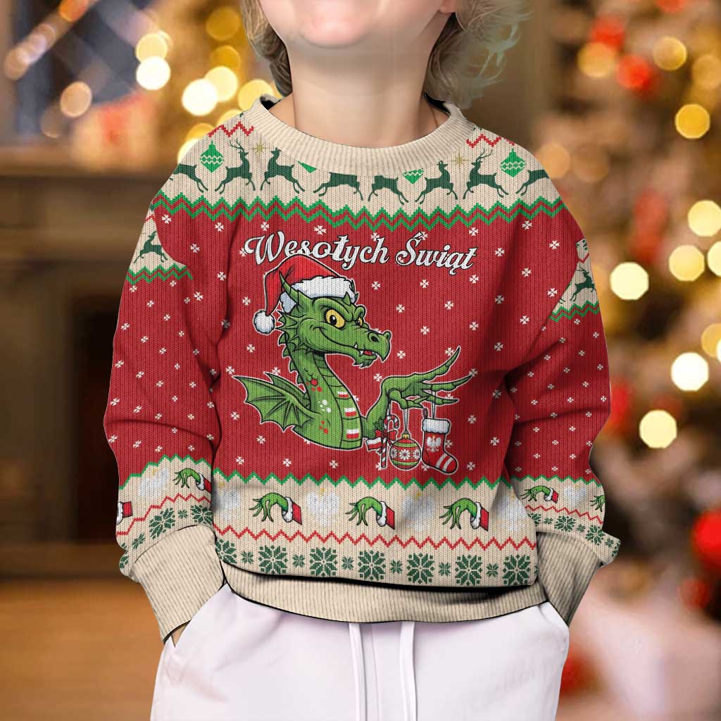 Poland Dinosaur Christmas Kid Ugly Christmas Sweater Polish Smok Wawelski Wesołych Swiat - Wonder Print Shop