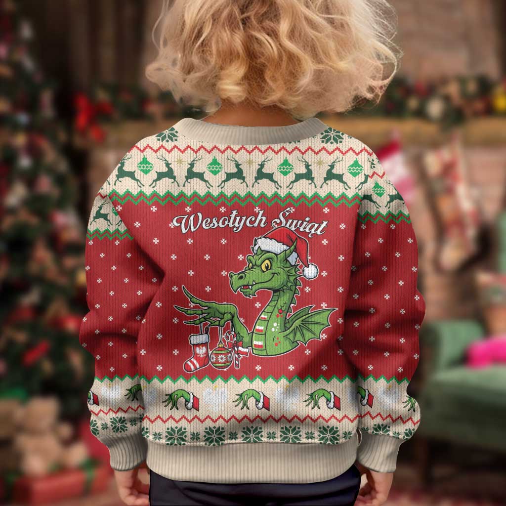 Poland Dinosaur Christmas Kid Ugly Christmas Sweater Polish Smok Wawelski Wesołych Swiat - Wonder Print Shop