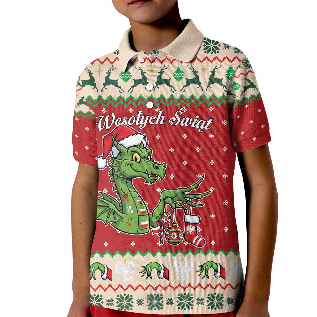 Poland Dinosaur Christmas Kid Polo Shirt Polish Smok Wawelski Wesołych Swiat - Wonder Print Shop