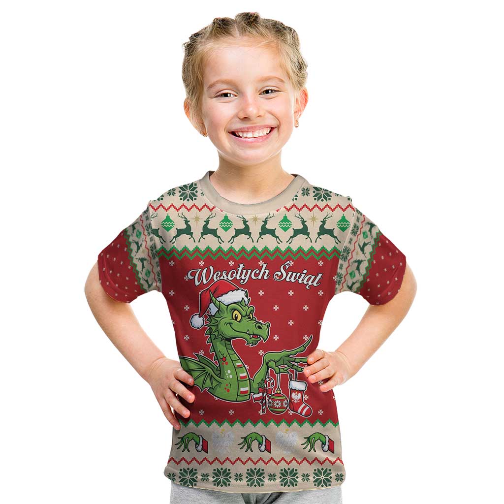 Poland Dinosaur Christmas Kid T Shirt Polish Smok Wawelski Wesołych Swiat - Wonder Print Shop