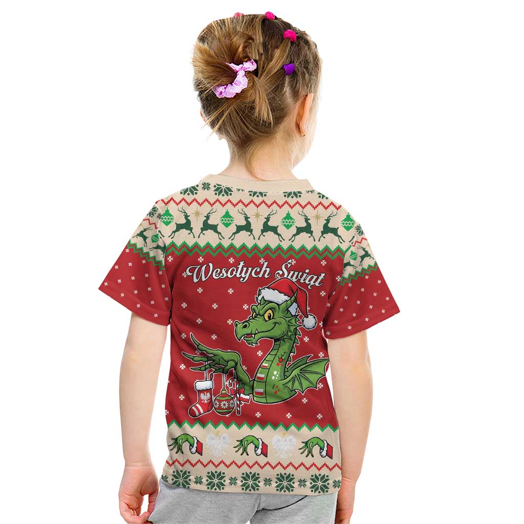 Poland Dinosaur Christmas Kid T Shirt Polish Smok Wawelski Wesołych Swiat - Wonder Print Shop