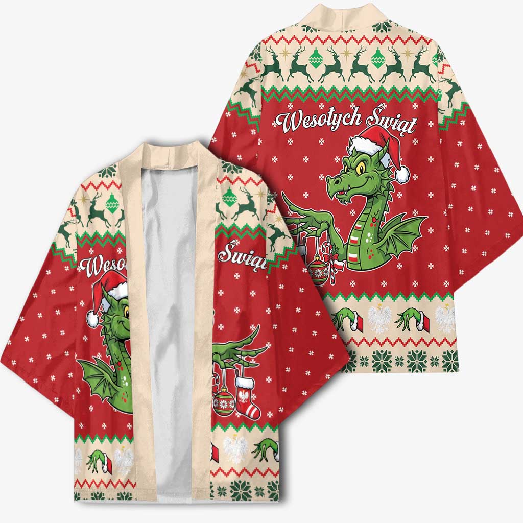 Poland Dinosaur Christmas Kimono Polish Smok Wawelski Wesołych Swiat - Wonder Print Shop