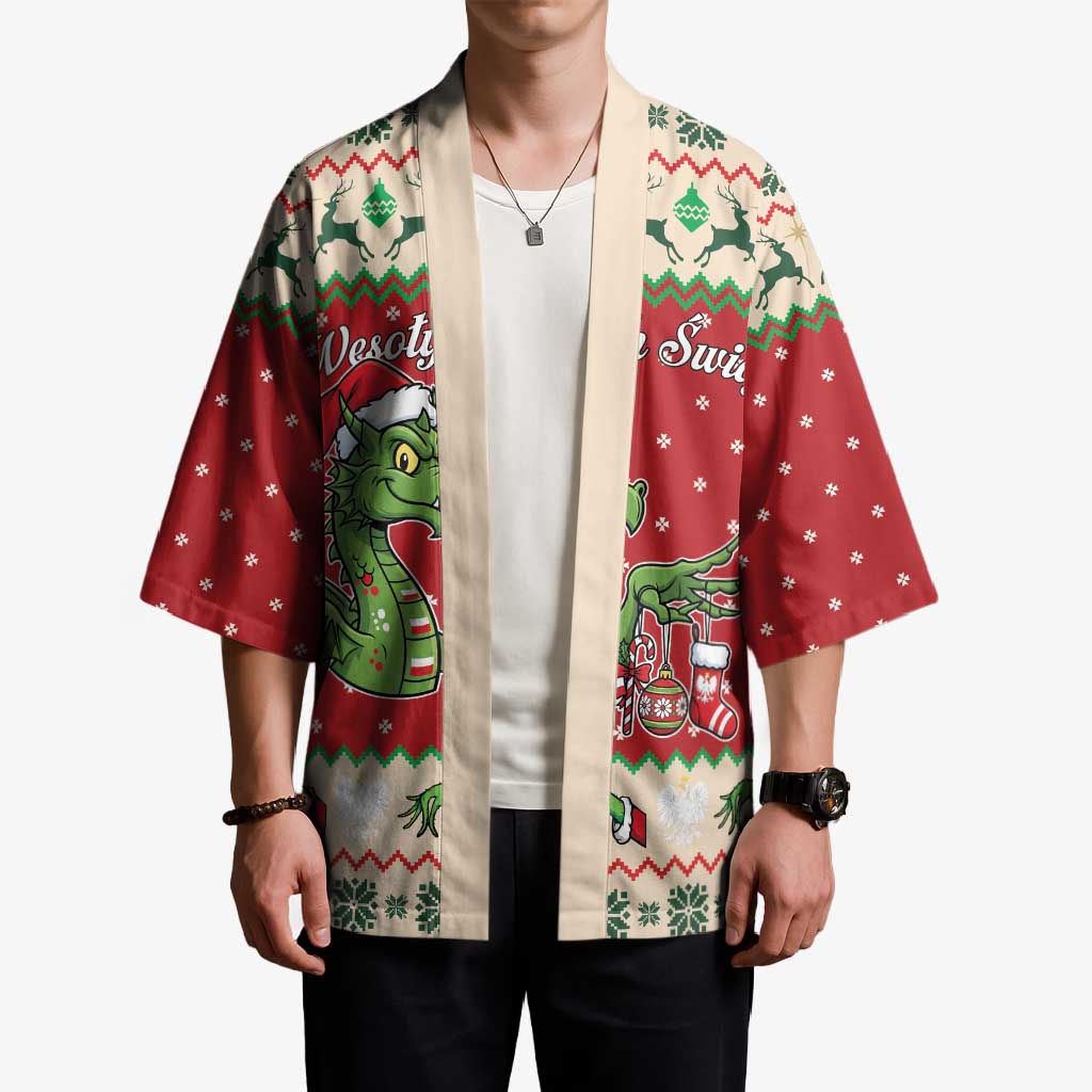 Poland Dinosaur Christmas Kimono Polish Smok Wawelski Wesołych Swiat - Wonder Print Shop