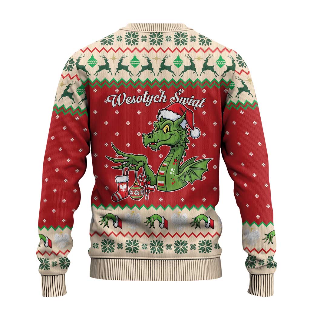 Poland Dinosaur Christmas Ugly Christmas Sweater Polish Smok Wawelski Wesołych Swiat - Wonder Print Shop