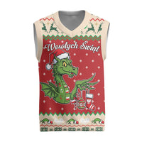 Poland Dinosaur Christmas Knitted V-Neck Vest Polish Smok Wawelski Wesołych Swiat - Wonder Print Shop