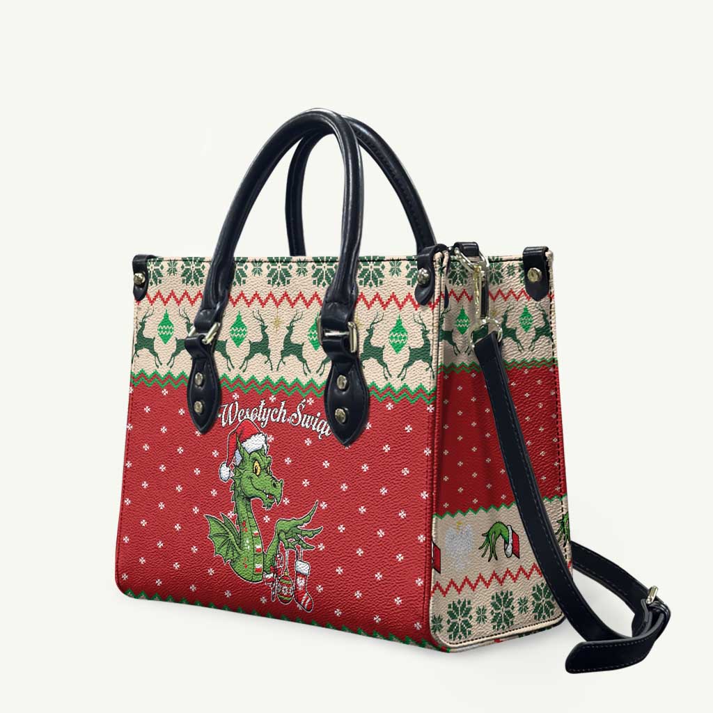 Poland Dinosaur Christmas Leather Bag Polish Smok Wawelski Wesołych Swiat - Wonder Print Shop