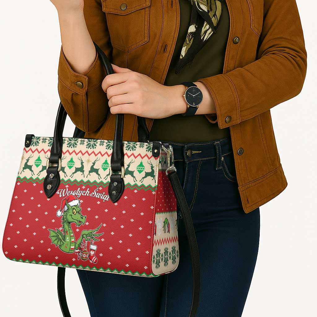 Poland Dinosaur Christmas Leather Bag Polish Smok Wawelski Wesołych Swiat - Wonder Print Shop