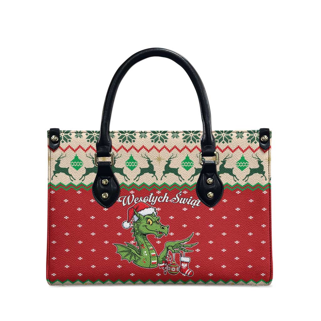 Poland Dinosaur Christmas Leather Bag Polish Smok Wawelski Wesołych Swiat - Wonder Print Shop