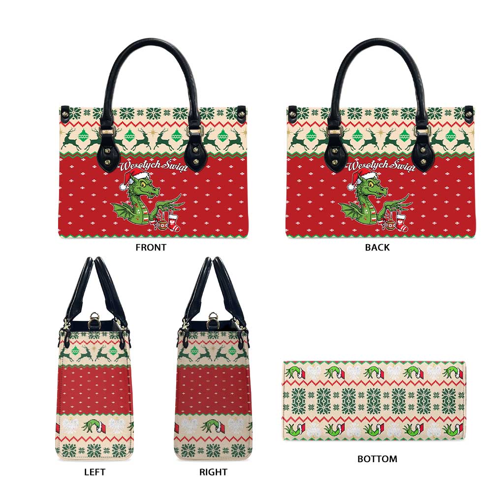 Poland Dinosaur Christmas Leather Bag Polish Smok Wawelski Wesołych Swiat - Wonder Print Shop