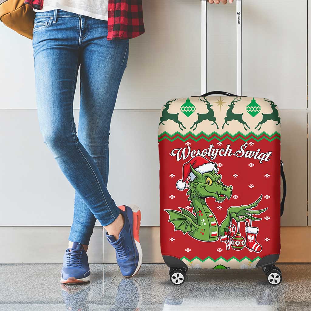 Poland Dinosaur Christmas Luggage Cover Polish Smok Wawelski Wesołych Swiat - Wonder Print Shop