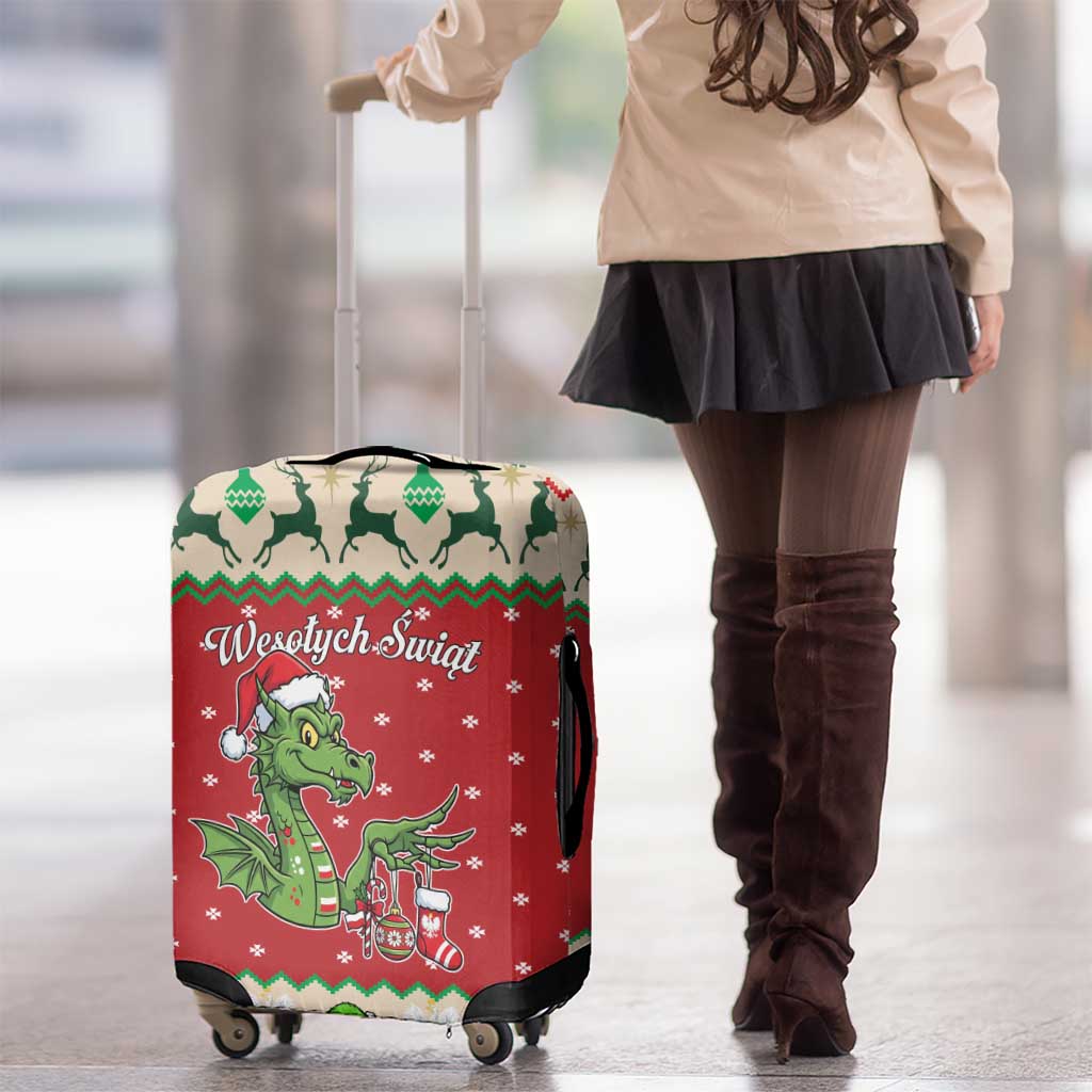 Poland Dinosaur Christmas Luggage Cover Polish Smok Wawelski Wesołych Swiat - Wonder Print Shop