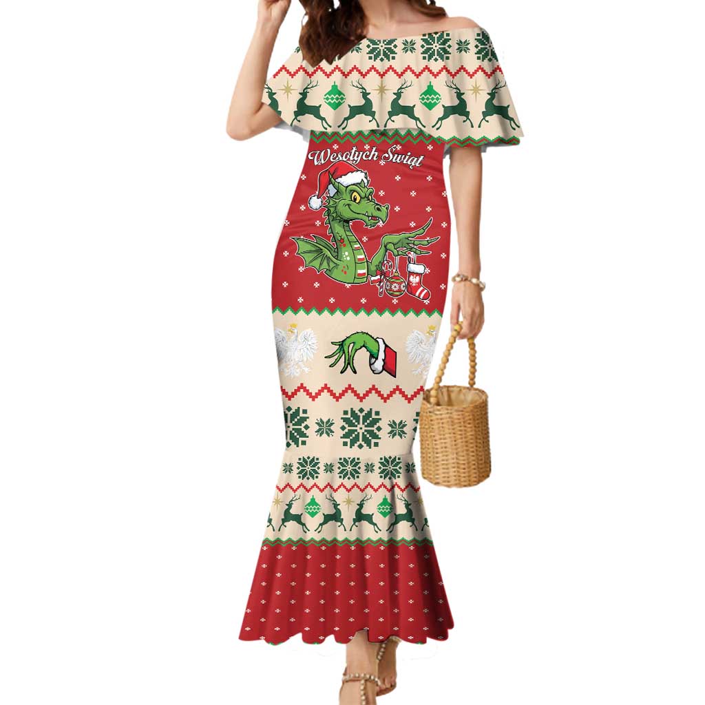 Poland Dinosaur Christmas Mermaid Dress Polish Smok Wawelski Wesołych Swiat - Wonder Print Shop