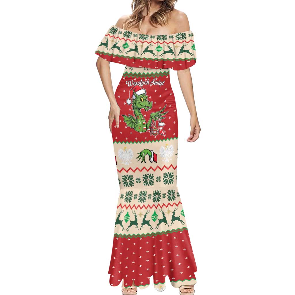 Poland Dinosaur Christmas Mermaid Dress Polish Smok Wawelski Wesołych Swiat - Wonder Print Shop