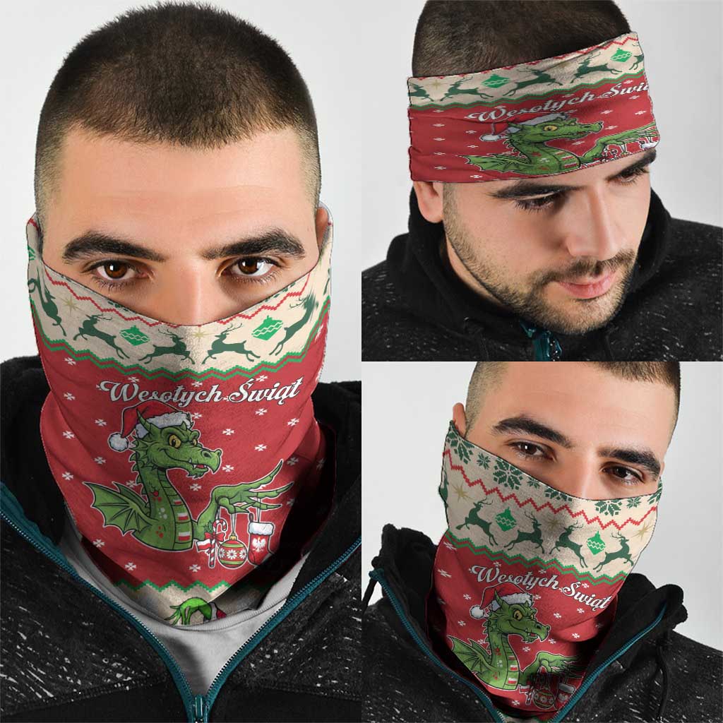 Poland Dinosaur Christmas Neck Gaiter Polish Smok Wawelski Wesołych Swiat - Wonder Print Shop