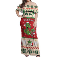 Poland Dinosaur Christmas Off Shoulder Maxi Dress Polish Smok Wawelski Wesołych Swiat - Wonder Print Shop