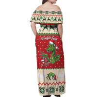 Poland Dinosaur Christmas Off Shoulder Maxi Dress Polish Smok Wawelski Wesołych Swiat - Wonder Print Shop