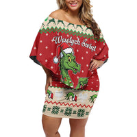 Poland Dinosaur Christmas Off Shoulder Short Dress Polish Smok Wawelski Wesołych Swiat - Wonder Print Shop