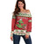Poland Dinosaur Christmas Off Shoulder Sweater Polish Smok Wawelski Wesołych Swiat - Wonder Print Shop