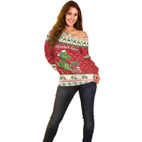 Poland Dinosaur Christmas Off Shoulder Sweater Polish Smok Wawelski Wesołych Swiat - Wonder Print Shop