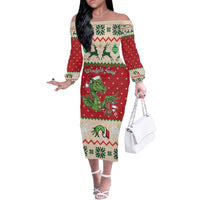 Poland Dinosaur Christmas Off The Shoulder Long Sleeve Dress Polish Smok Wawelski Wesołych Swiat - Wonder Print Shop