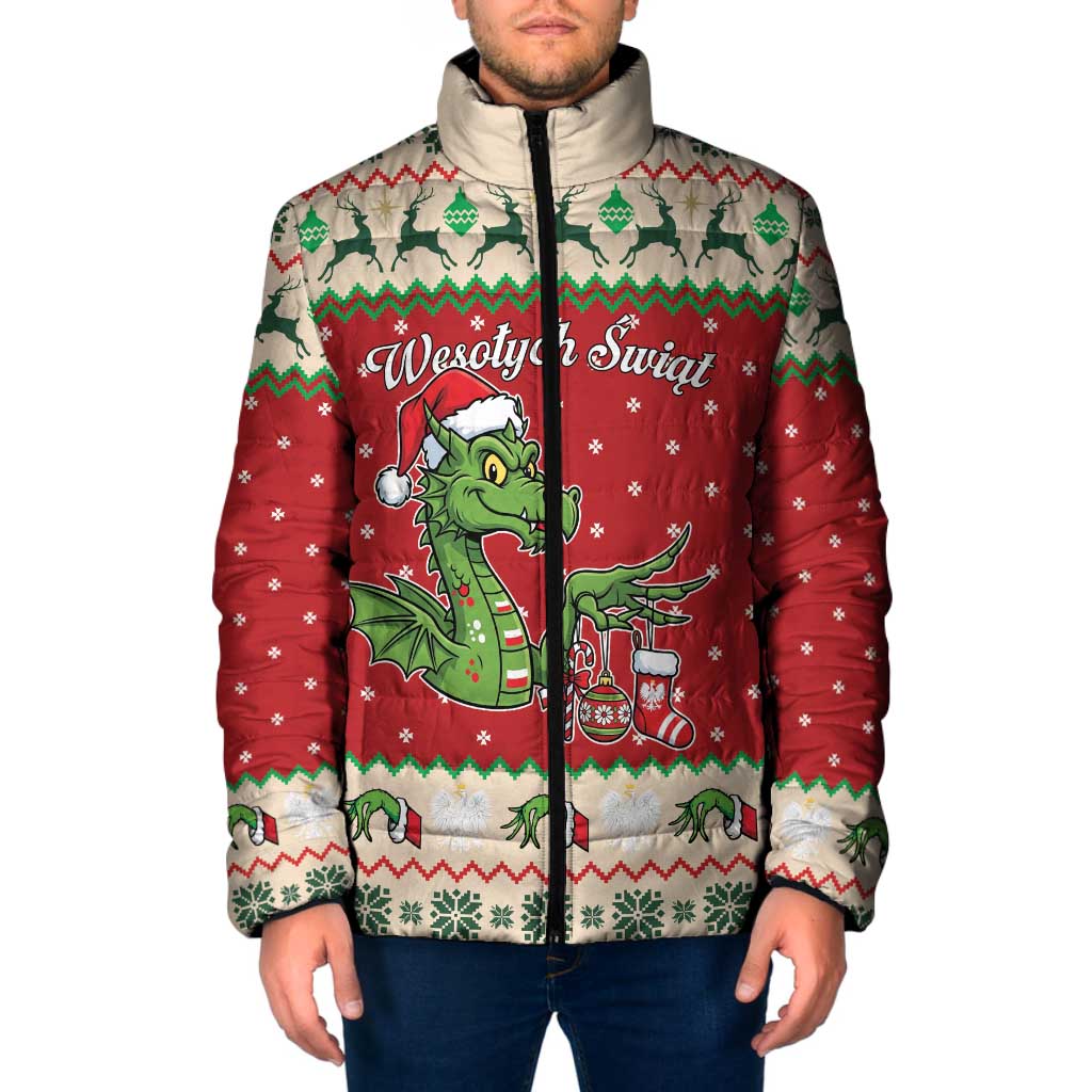 Poland Dinosaur Christmas Padded Jacket Polish Smok Wawelski Wesołych Swiat - Wonder Print Shop