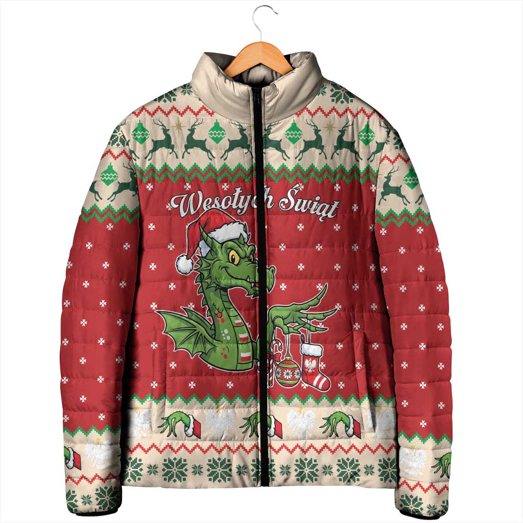 Poland Dinosaur Christmas Padded Jacket Polish Smok Wawelski Wesołych Swiat - Wonder Print Shop