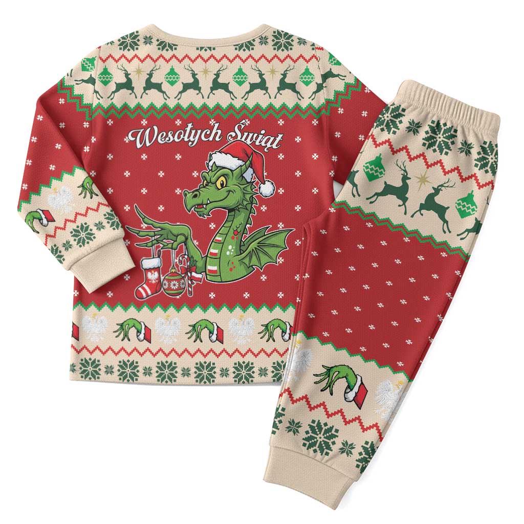 Poland Dinosaur Christmas Pajama Set Polish Smok Wawelski Wesołych Swiat - Wonder Print Shop