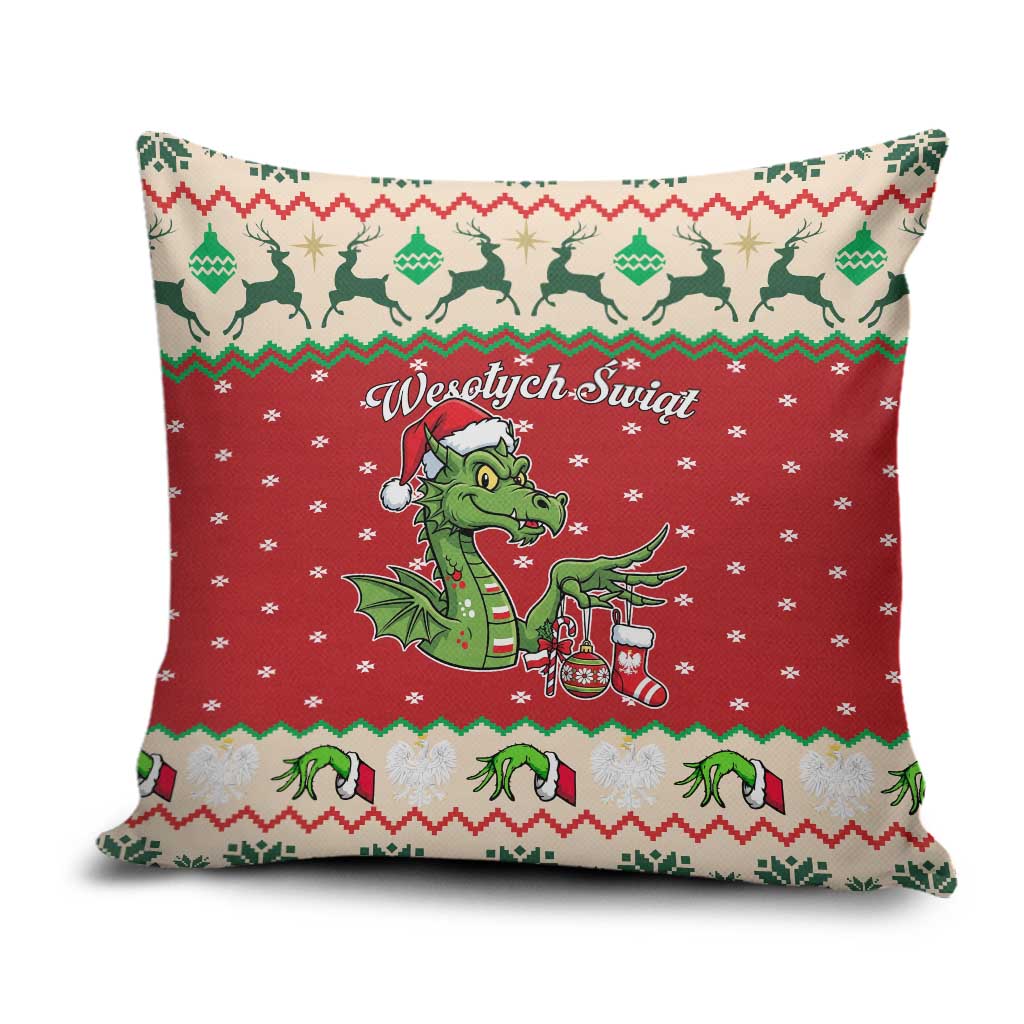 Poland Dinosaur Christmas Pillow Cover Polish Smok Wawelski Wesołych Swiat - Wonder Print Shop