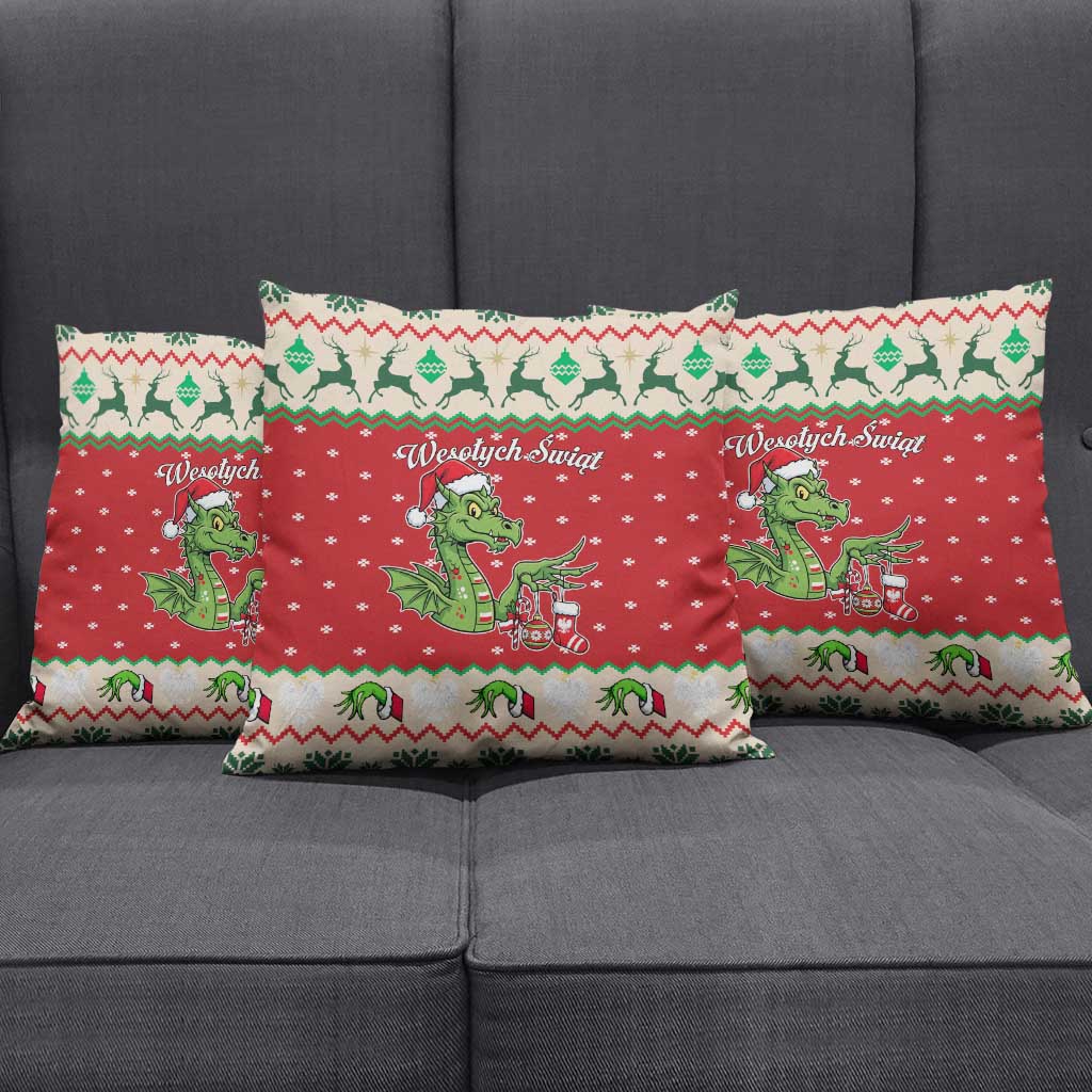 Poland Dinosaur Christmas Pillow Cover Polish Smok Wawelski Wesołych Swiat - Wonder Print Shop