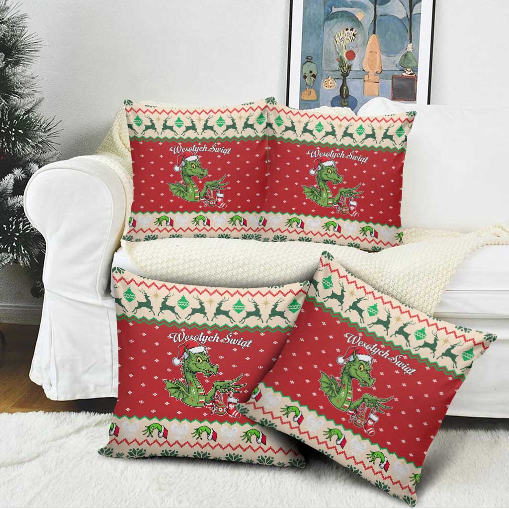 Poland Dinosaur Christmas Pillow Cover Polish Smok Wawelski Wesołych Swiat - Wonder Print Shop