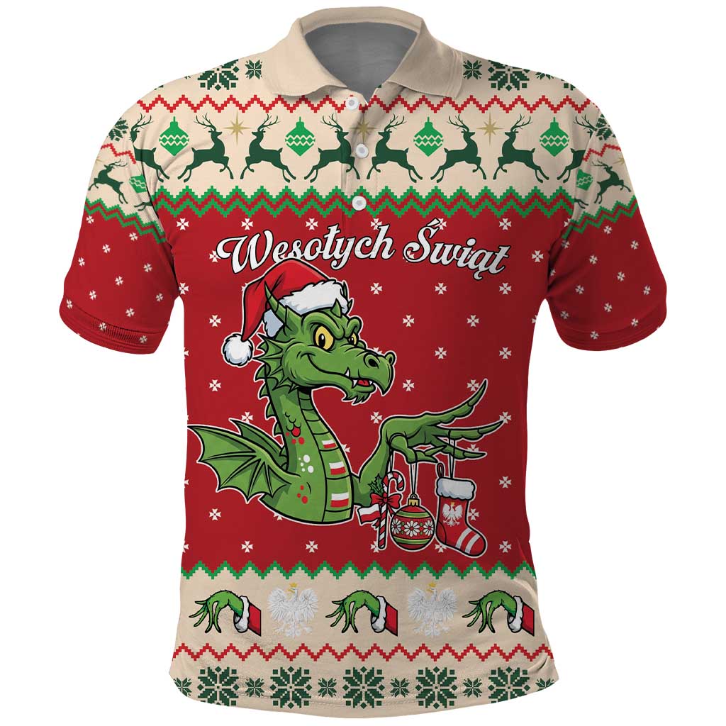Poland Dinosaur Christmas Polo Shirt Polish Smok Wawelski Wesołych Swiat - Wonder Print Shop