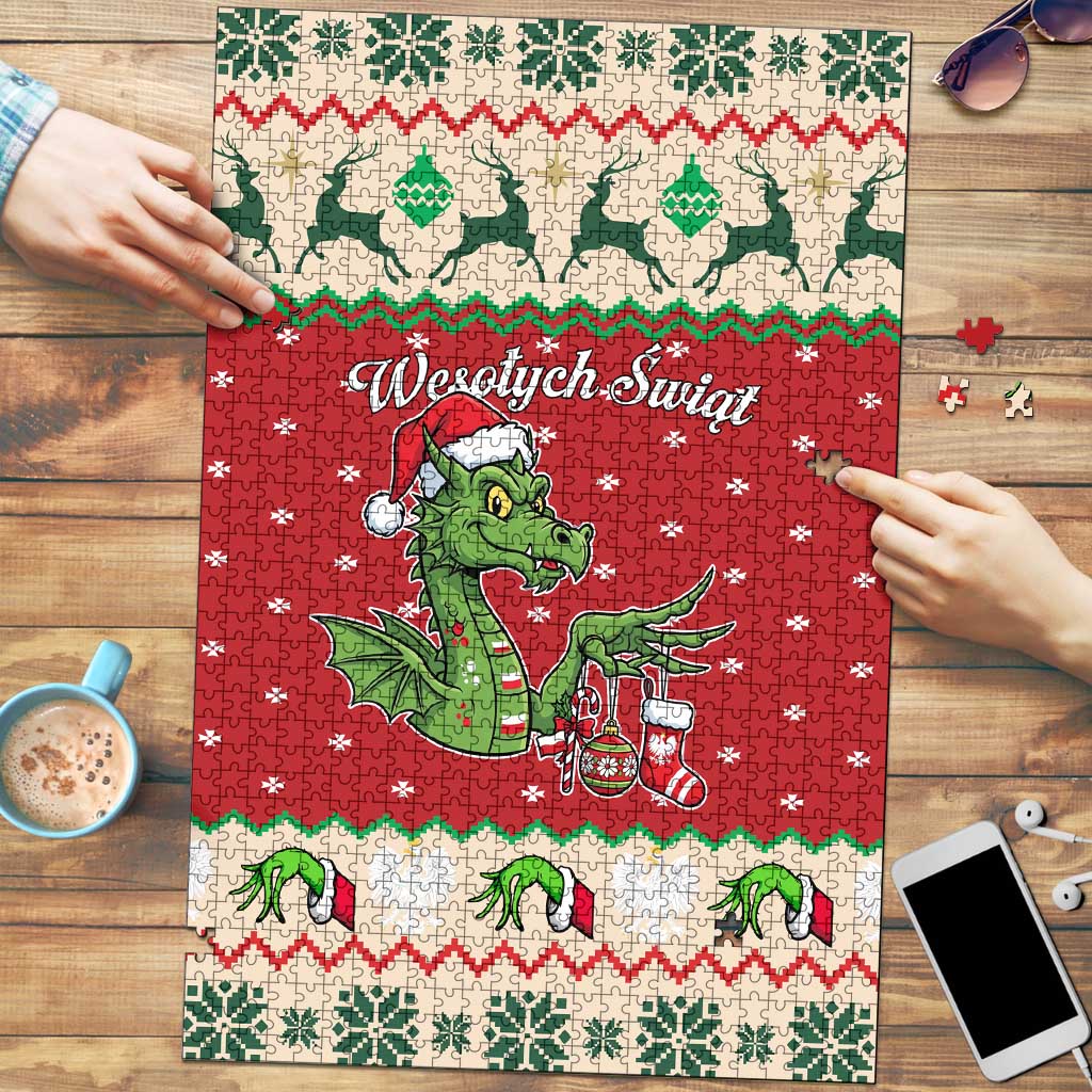Poland Dinosaur Christmas Puzzle Polish Smok Wawelski Wesołych Swiat - Wonder Print Shop