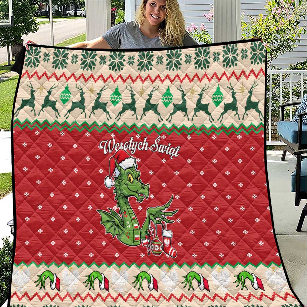 Poland Dinosaur Christmas Quilt Polish Smok Wawelski Wesołych Swiat - Wonder Print Shop