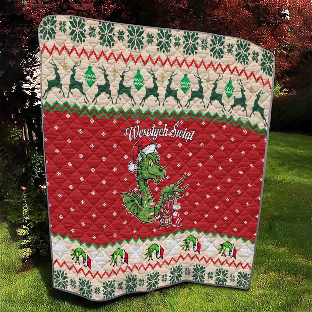 Poland Dinosaur Christmas Quilt Polish Smok Wawelski Wesołych Swiat - Wonder Print Shop