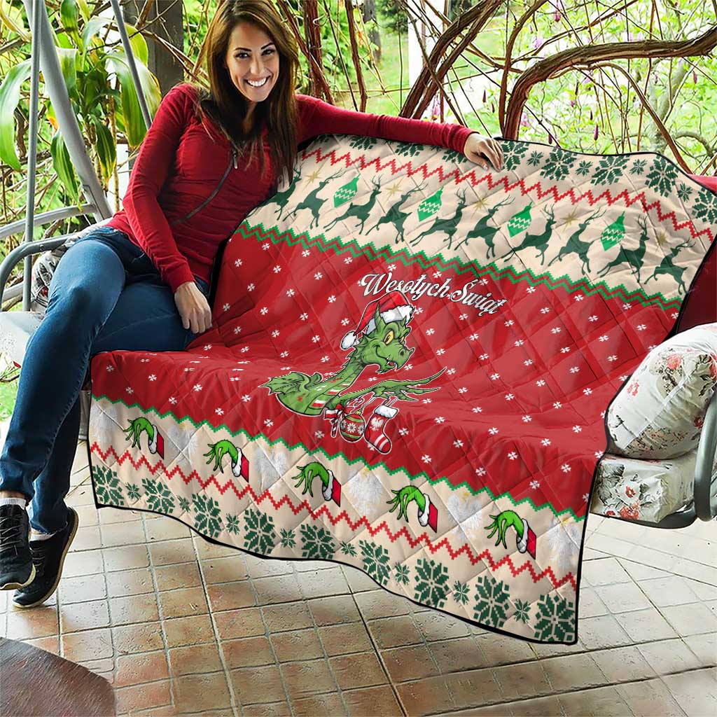 Poland Dinosaur Christmas Quilt Polish Smok Wawelski Wesołych Swiat - Wonder Print Shop