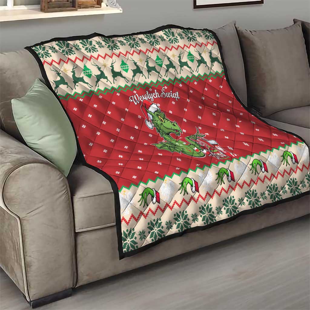 Poland Dinosaur Christmas Quilt Polish Smok Wawelski Wesołych Swiat - Wonder Print Shop