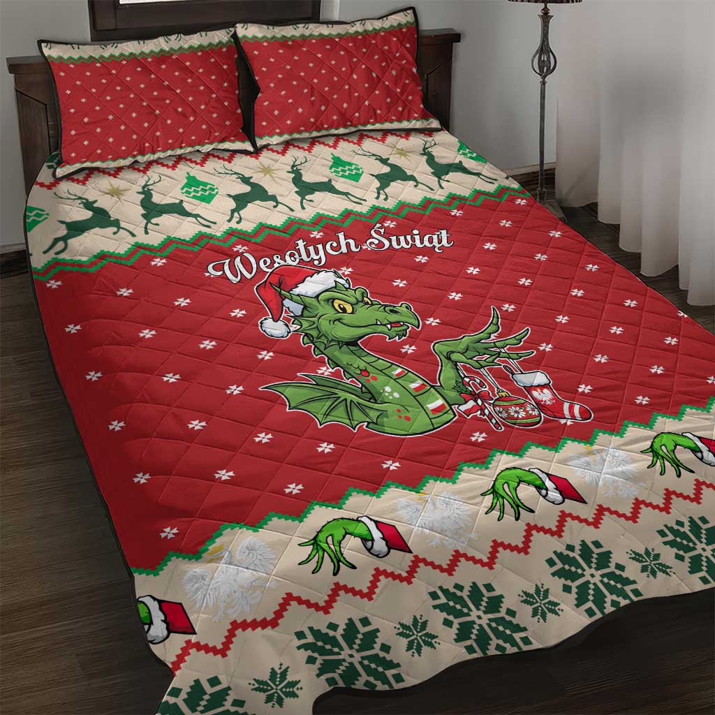 Poland Dinosaur Christmas Quilt Bed Set Polish Smok Wawelski Wesołych Swiat - Wonder Print Shop