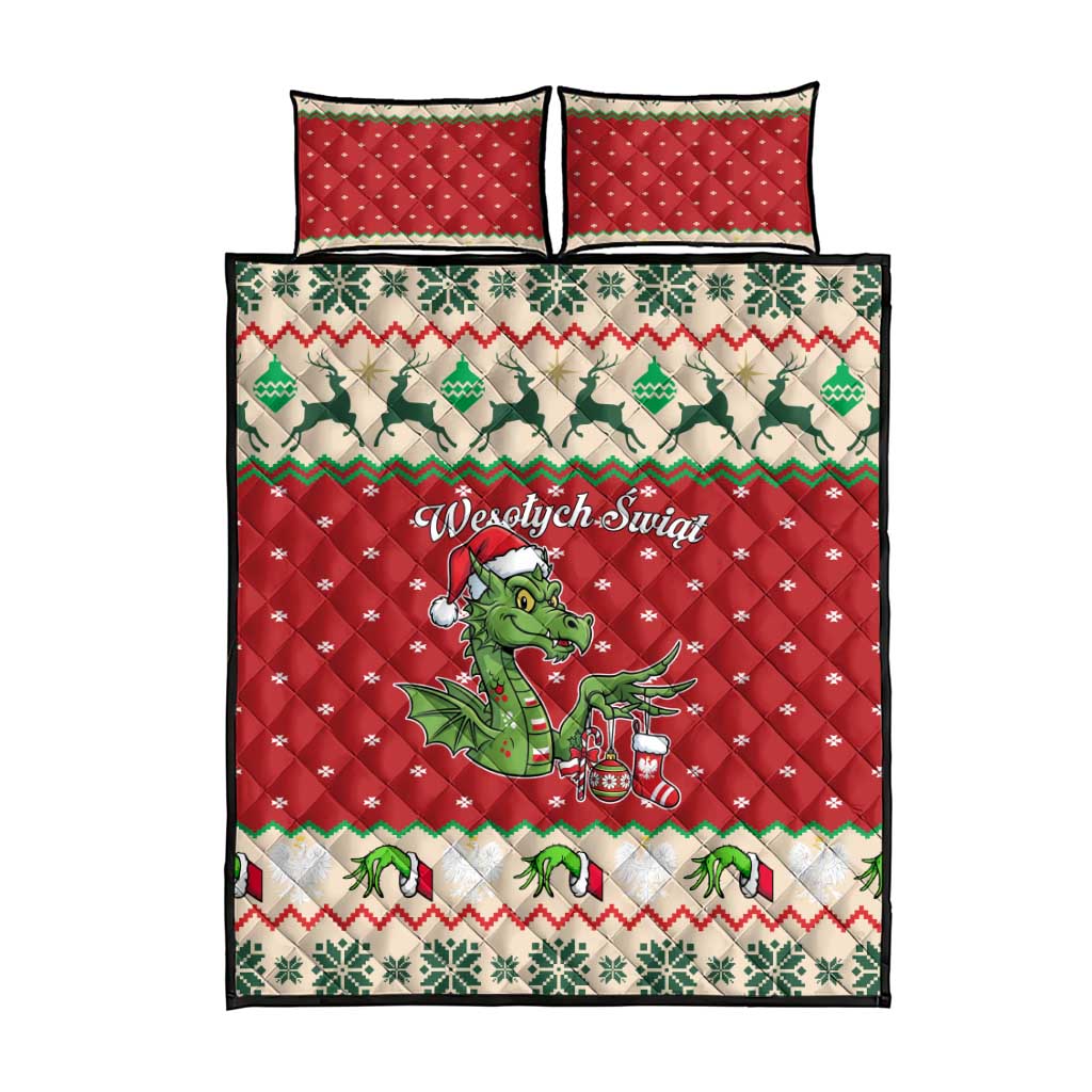 Poland Dinosaur Christmas Quilt Bed Set Polish Smok Wawelski Wesołych Swiat - Wonder Print Shop