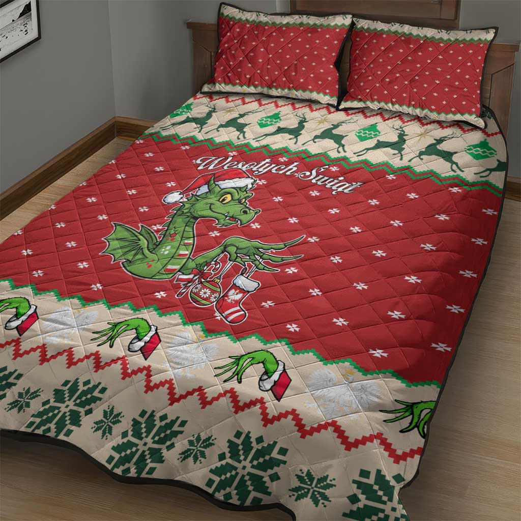 Poland Dinosaur Christmas Quilt Bed Set Polish Smok Wawelski Wesołych Swiat - Wonder Print Shop