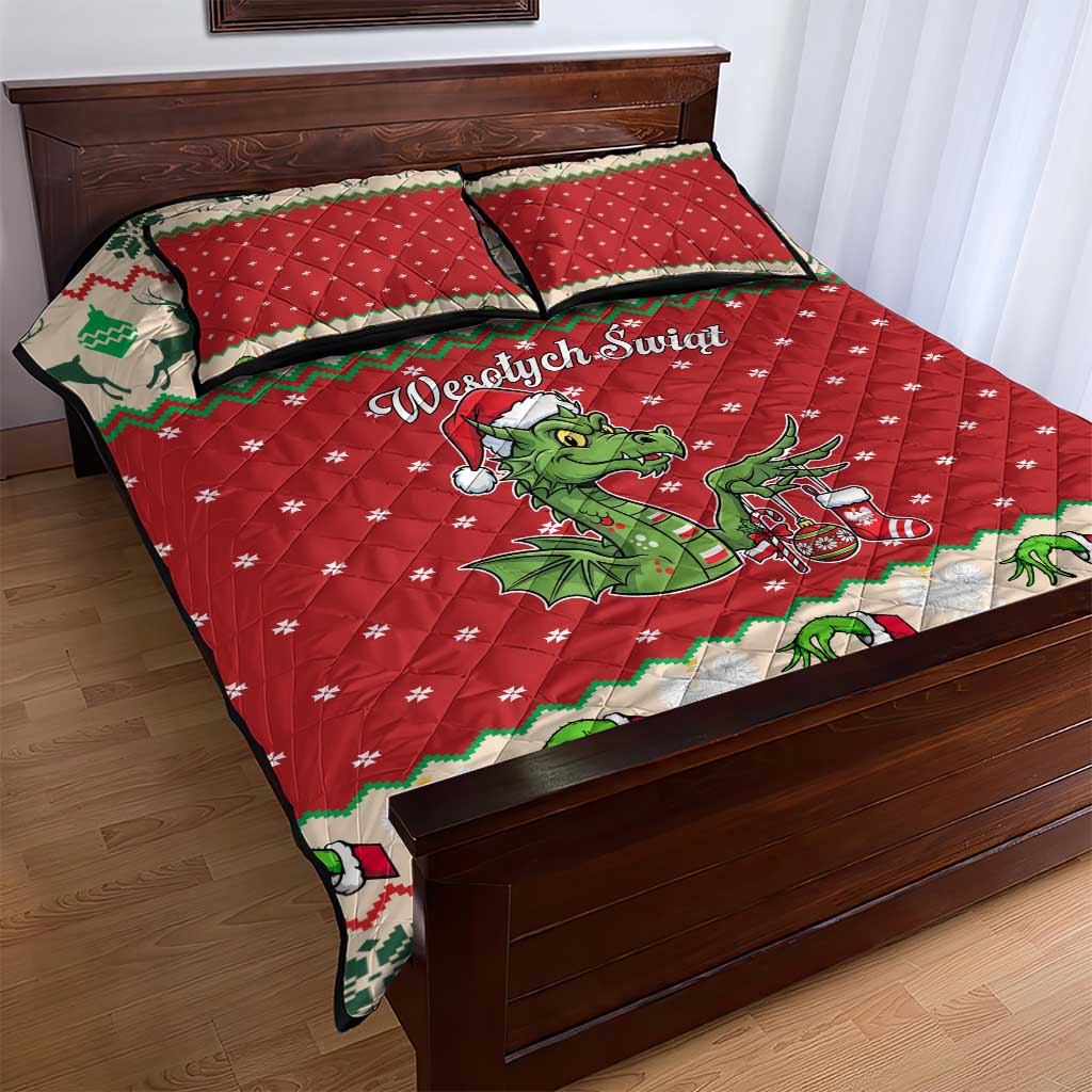 Poland Dinosaur Christmas Quilt Bed Set Polish Smok Wawelski Wesołych Swiat - Wonder Print Shop