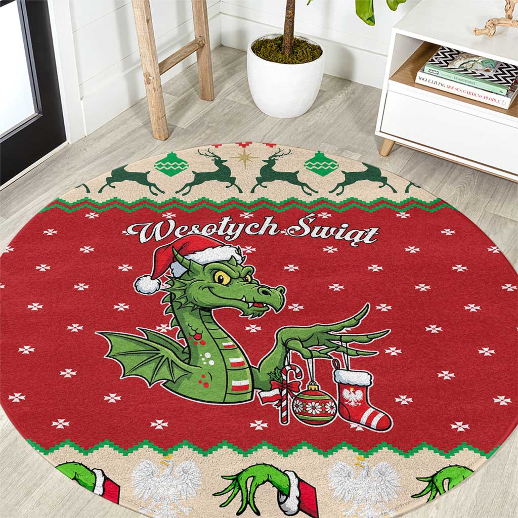 Poland Dinosaur Christmas Round Carpet Polish Smok Wawelski Wesołych Swiat - Wonder Print Shop