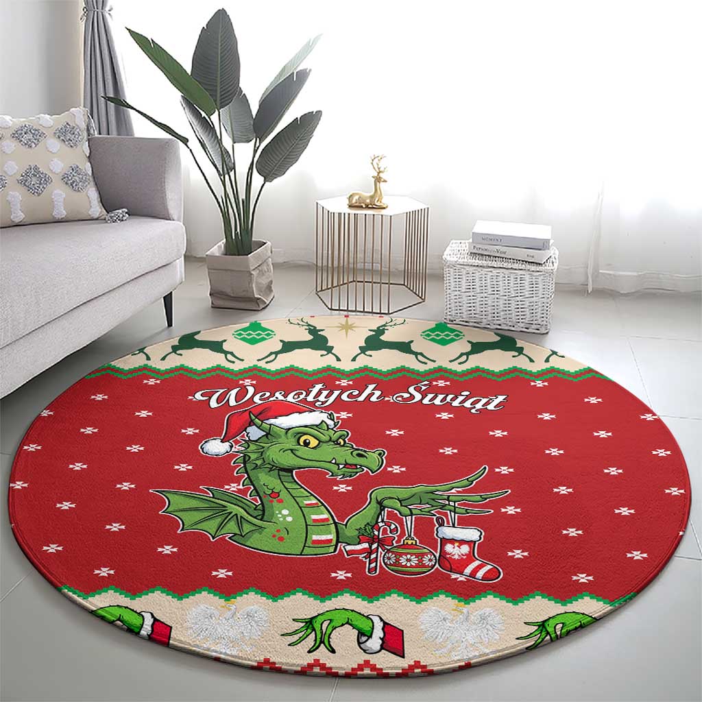 Poland Dinosaur Christmas Round Carpet Polish Smok Wawelski Wesołych Swiat - Wonder Print Shop