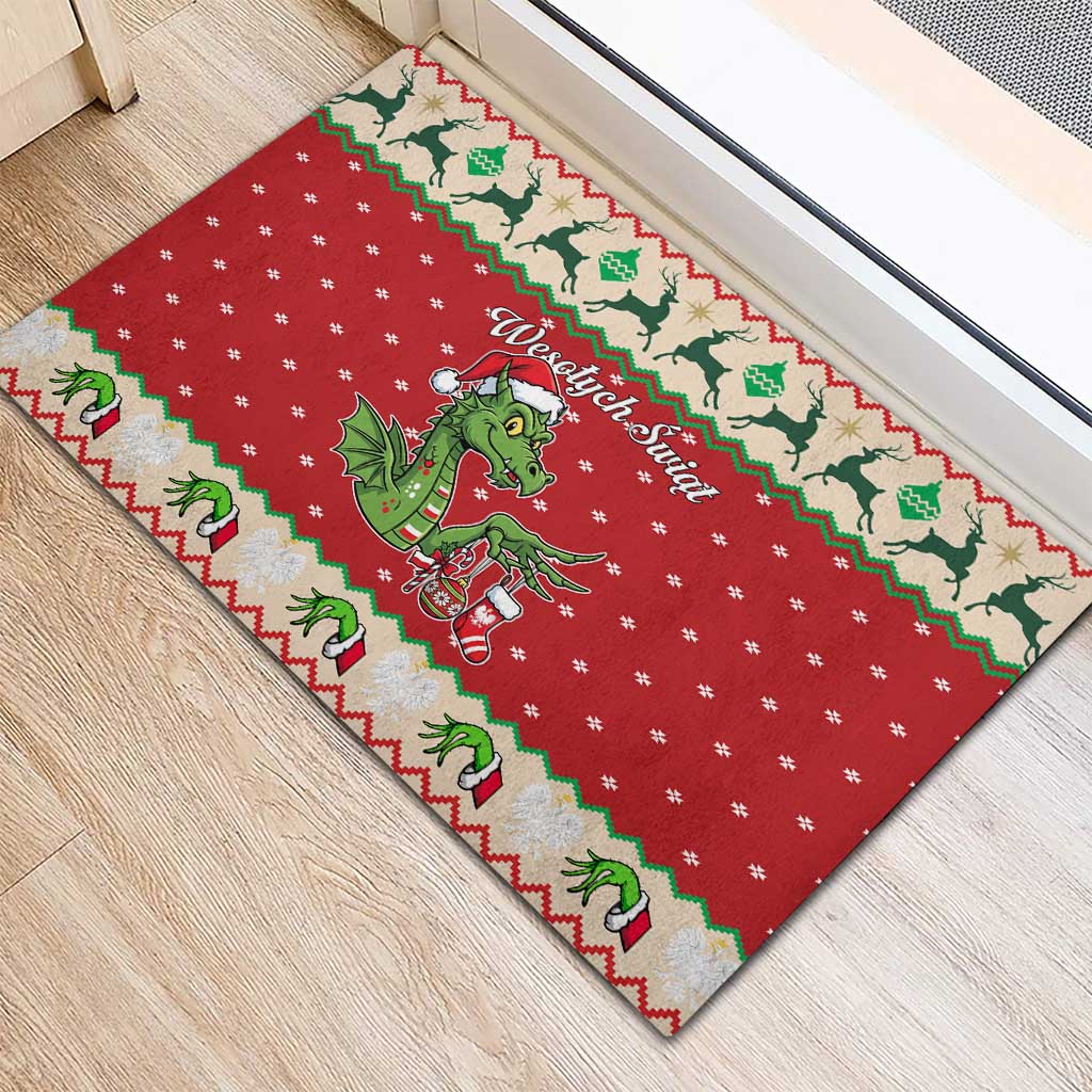 Poland Dinosaur Christmas Rubber Doormat Polish Smok Wawelski Wesołych Swiat - Wonder Print Shop