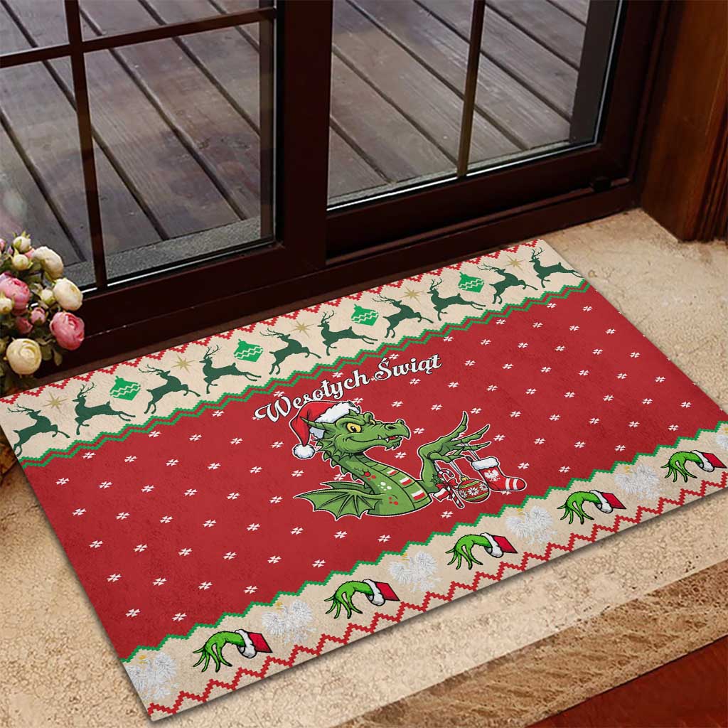 Poland Dinosaur Christmas Rubber Doormat Polish Smok Wawelski Wesołych Swiat - Wonder Print Shop